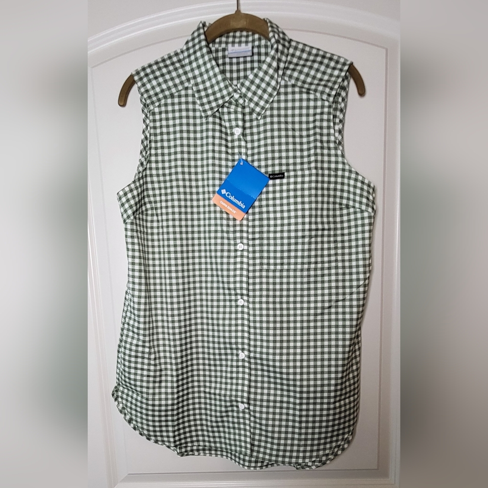 COLUMBIA Anytime Lite Sleeveless Shirt - Green Gingham - Size M (NWT) - Picture 6 of 16